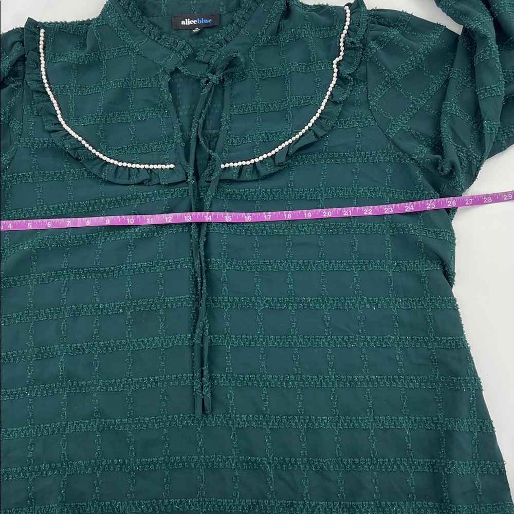 Alice blue hunter green peasant top faux pearls holiday glam festive traditional - Picture 4 of 8